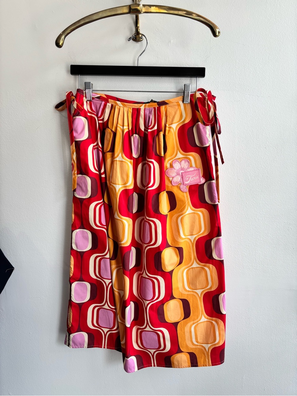 Tara Jarmon Red, Orange & Pink Geometric Midi Skirt